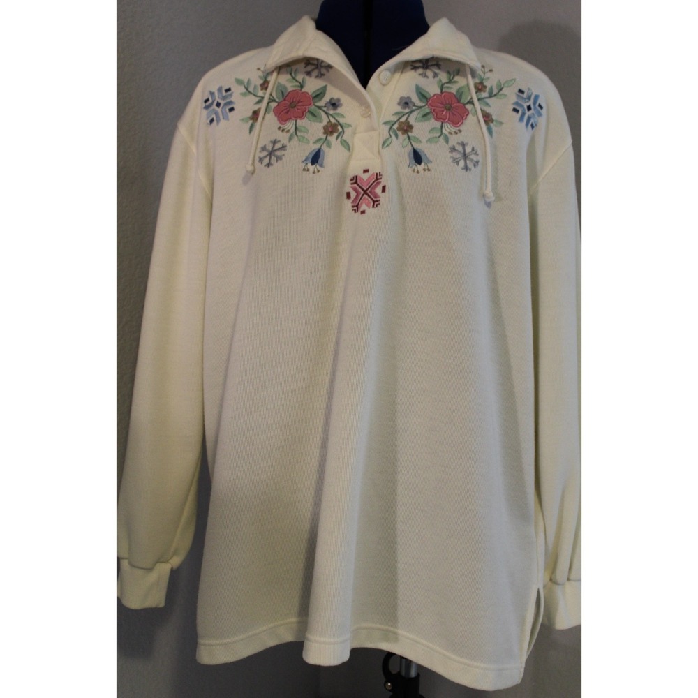 Alfred‎ Dunner long sleeve button collar pull tie cottage grandma floral winter
